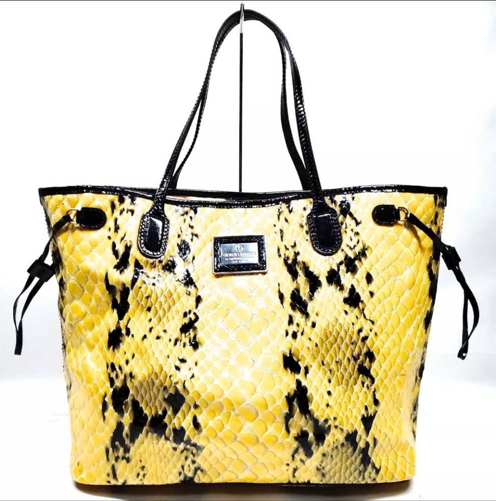 🥳 Sale Rare Giorgio Armani Yellow Black Python Crocodile Snakeskin  LARGE